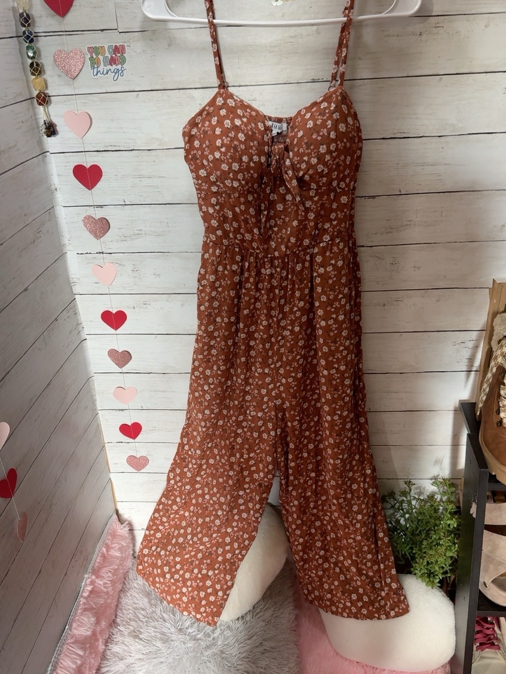 AUW Rust Floral Tie-Front Wide-Leg Jumpsuit